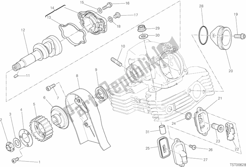 Alle onderdelen voor de Verticale Cilinderkop - Timing van de Ducati Scrambler Icon Thailand USA 803 2019